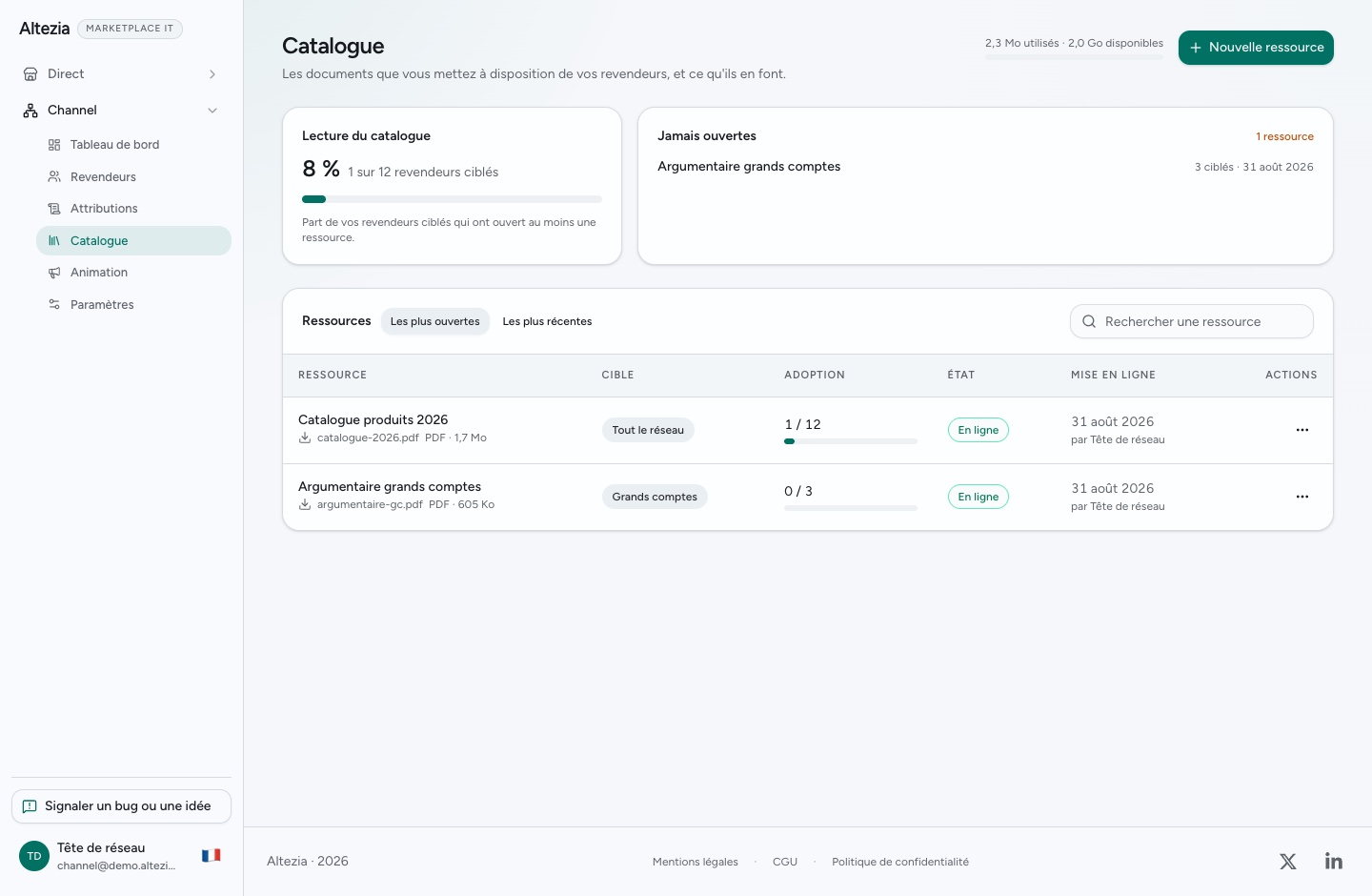 Le catalogue de documents du réseau