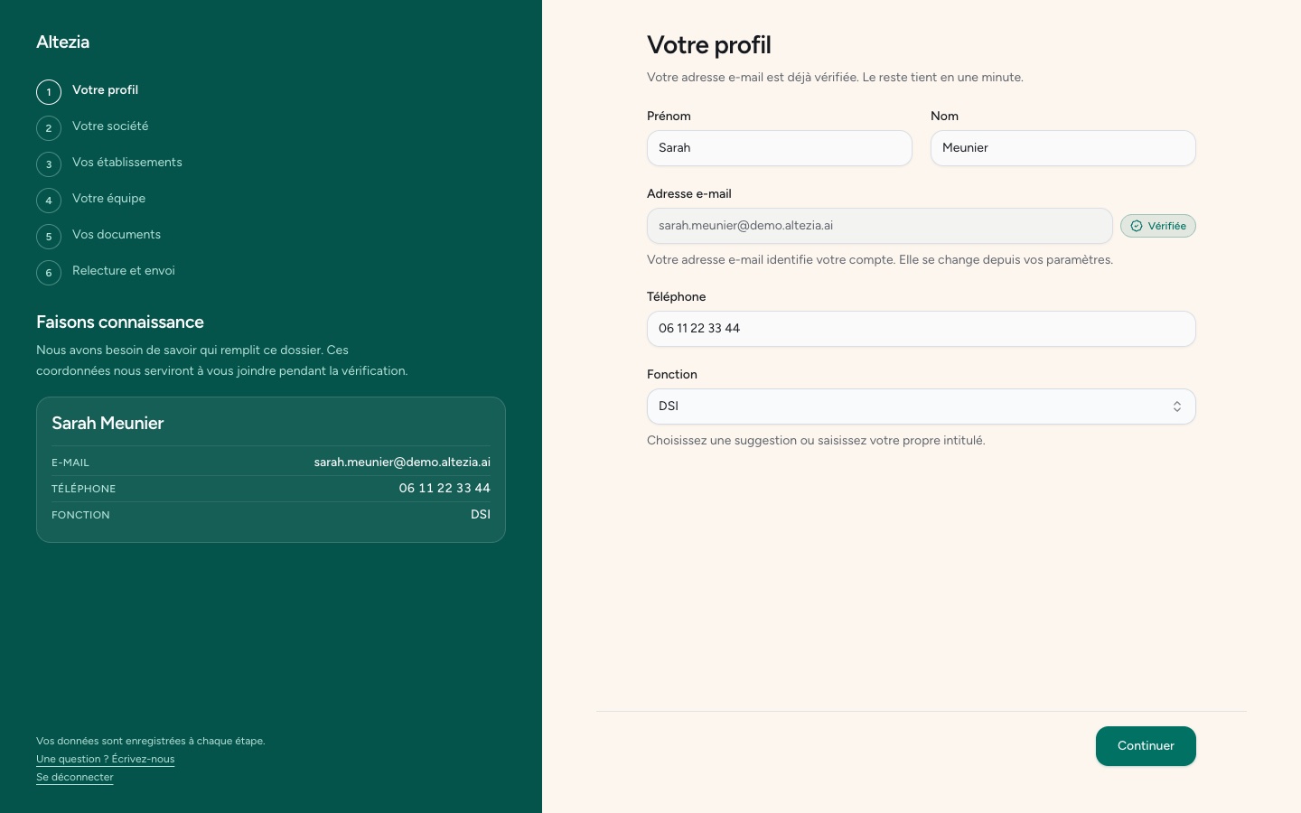 L'étape du profil, remplie