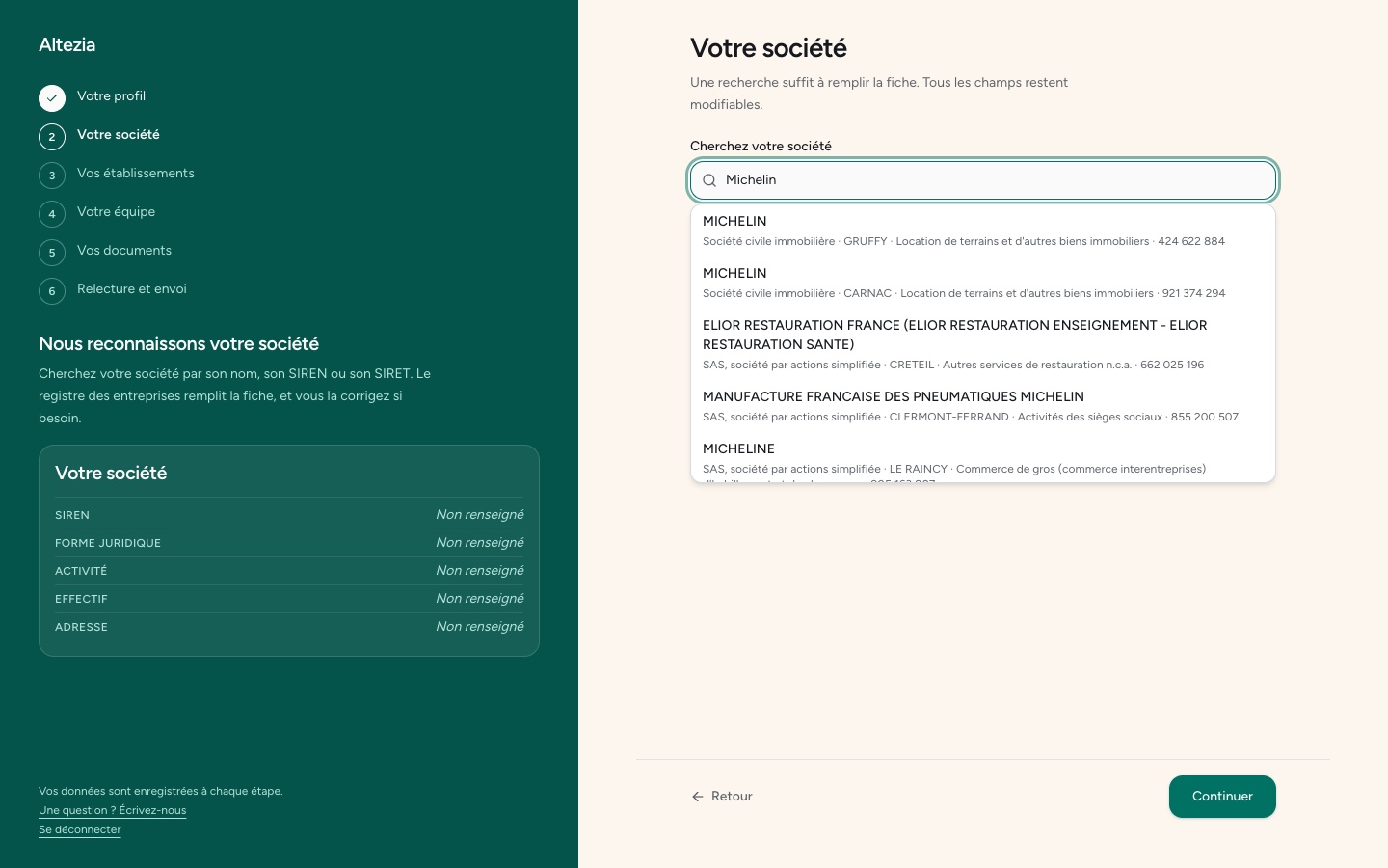 La recherche de la société par son nom