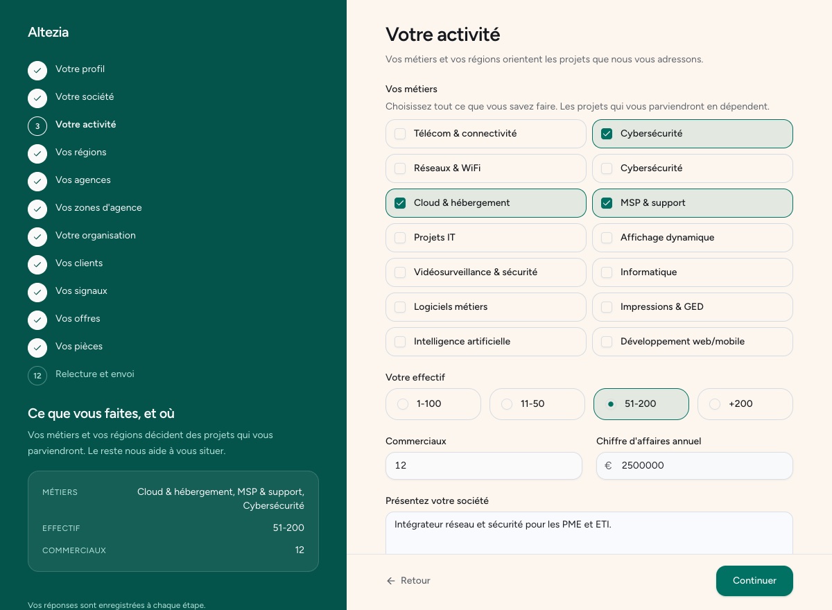 L'étape de l'activité, remplie