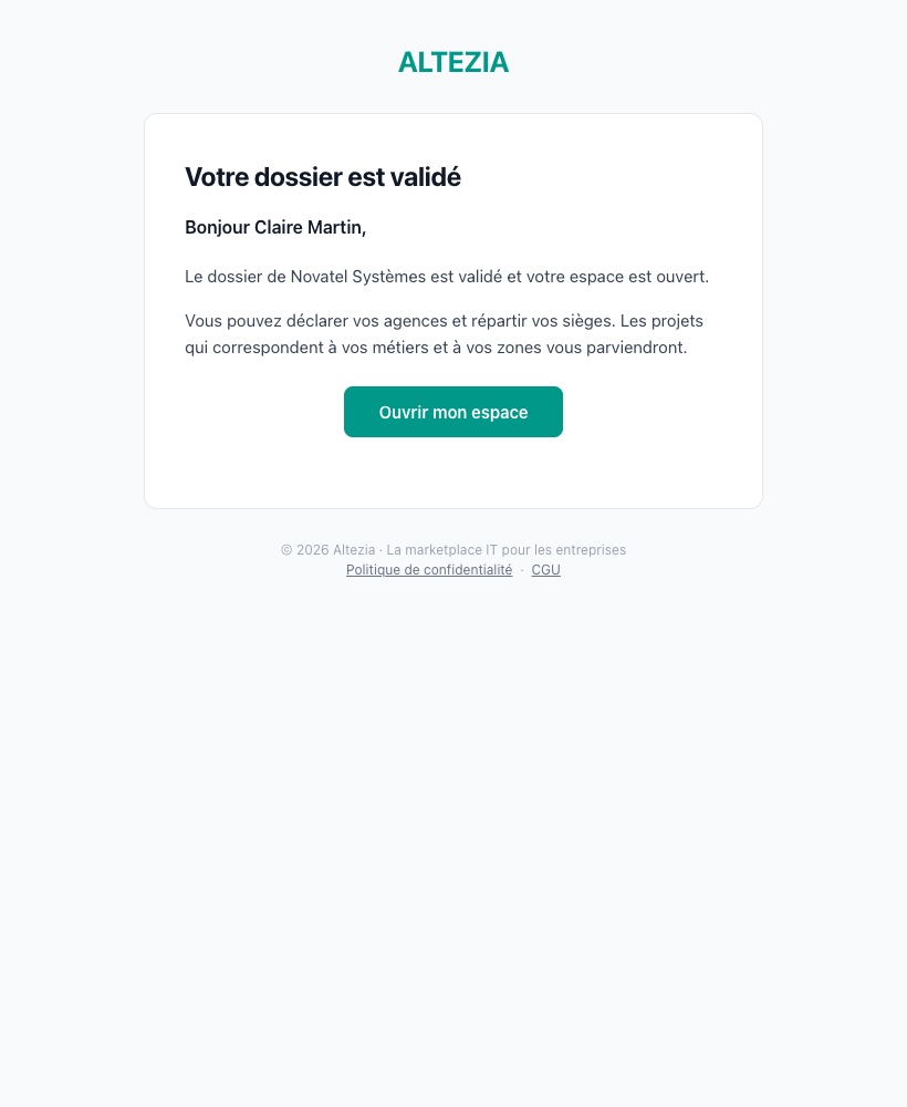 Le courrier annonçant l'ouverture de l'espace partenaire